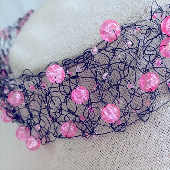 Handmade South African Artisan Pink Beaded Choker Necklace - Picture 2 of 5